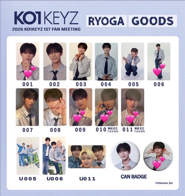20032l6_'s tweet photo. KO1KEYZ 1ST FAN MEETING グッズ 交換
トレカ 缶バッジ 7000円トレカ

【譲】　画像　1枚目

【求】　飯塚亮賀　2枚目💕付きのもの

郵送希望です📮
dmまたはリプお願いします🙇🏻

#KO1KEYZ交換 https://t.co/oexULpMkeu