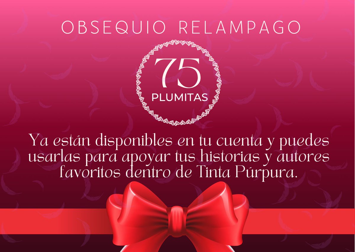 tintapurpurabl's tweet photo. 📚💜 Si eres lector, aprovecha y regístrate!
Te regalamos 75 Plumitas 🪶 para que puedas apoyar tus historias y autores favoritos en Tinta Púrpura. ✨
Ya tienes tu cuenta? 👀💜 https://t.co/7JilJvEoER