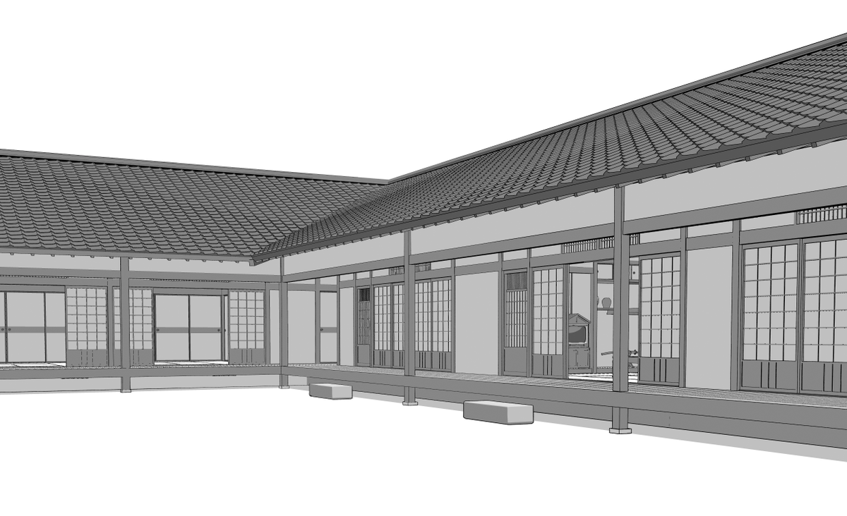 TakeruMikami's tweet photo. 真選組隊員宿舎（？）のあたりのモデルです。庭木等は好きなように描き足してください。 https://t.co/2LZDMZP2zm