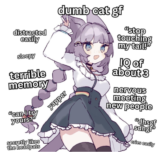 HilakiVTuber's tweet photo. POV: Your VTuber girlfriend has exactly ONE brain cell… and it’s on vacation

Distracted easily
Sleeps 24/7
Terrible memory
Nervous around new people
Still somehow adorable 
Honestly… 10/10, would still choose her.
#VTuber #VTuberMemes #Catgirl #AnimeMemes #Streamer #Meme https://t.co/BwcFmyMKsB