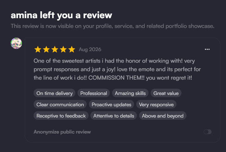 esperanzzz_'s tweet photo. Art vs Review
Thank you so much, @aminaasmr for trusting me with your animated emote! I’m so happy you loved the result, and thank you for the sweetest review! 🫶
#artreview #commissionart #animatedemote #VGen https://t.co/iGwqSN6khg