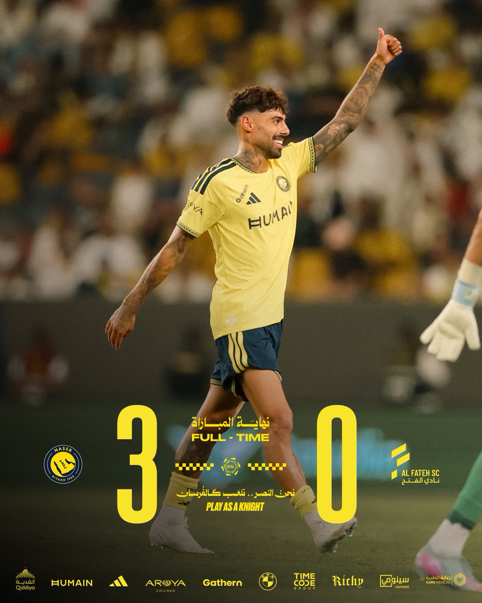 AlNassrFC's tweet photo. 🔚 | صافـرة النهايـة! 👏

النصر 3 - 0 الفتح
⚽ أنجيلو جابرييل
⚽ جواو فيليكس
⚽ سامو كوستا

#النصر_الفتح https://t.co/CDifSDVks0