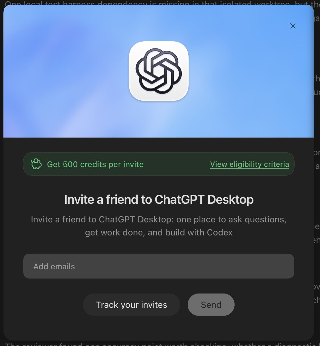 suhburo's tweet photo. My codex accounts give 500 credits for referrals, but my wife's account gives 1,000 🫠 https://t.co/aBSQjocxFY