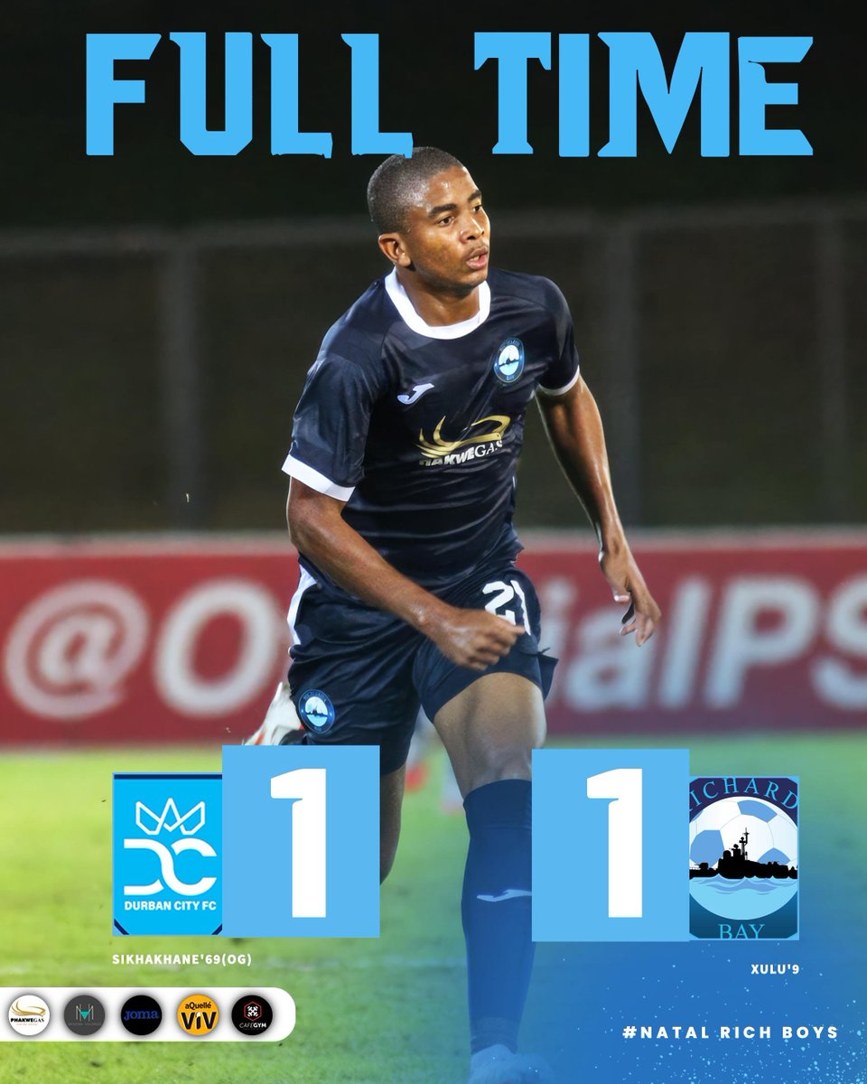 RichardsBayFC_'s tweet photo. 𝗙𝗨𝗟𝗟𝗧𝗜𝗠𝗘 #BetwayPrem 

•Durban City ️1️⃣-1️⃣ Richards Bay
[Xulu'9,Sikhakhane'69(og)]

#NatalRichBoyZ https://t.co/vjO6exbyPE