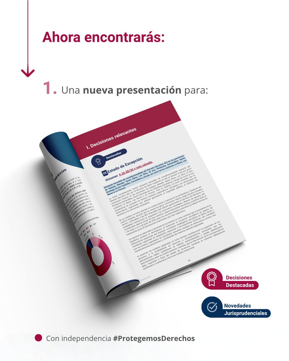 CorteConstEcu's tweet photo. 📘 El #BoletínJurisprudencialEc estrena un nuevo diseño para facilitar la consulta de las decisiones más relevantes de la Corte Constitucional. https://t.co/abOUqeSd2d