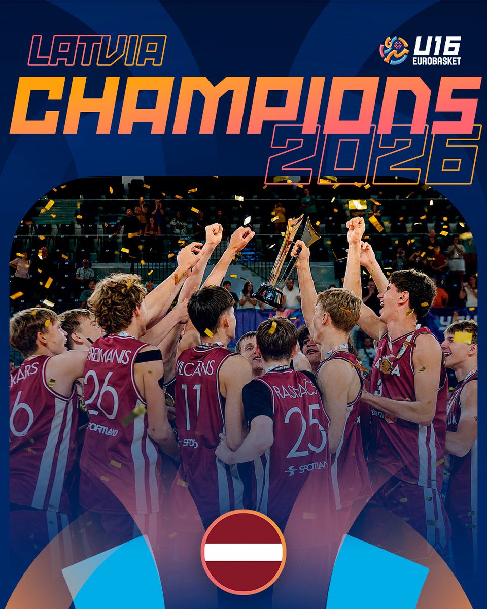 EuroBasket's tweet photo. ON TOP OF EUROPE 🏆🇱🇻

#U16EuroBasket https://t.co/MWYaXyl3nZ
