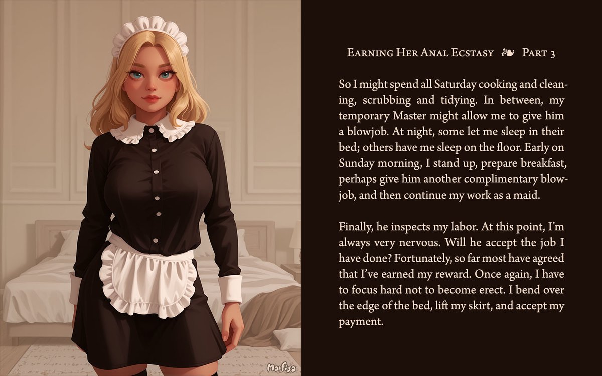 Marfisa18's tweet photo. “Earning Her Anal Ecstasy”
#maid #breasts #caption #chastity #chastitycage #maidoutfit #maiduniform #housework #cleaninggirl #cleaninglady #slavegirl #sexslave #dickgirl #feminization #forcedfeminization #feminizationcaption #forcedfem #forcedfeminizationcaptions #genderchange https://t.co/ZZhVWF3WXO