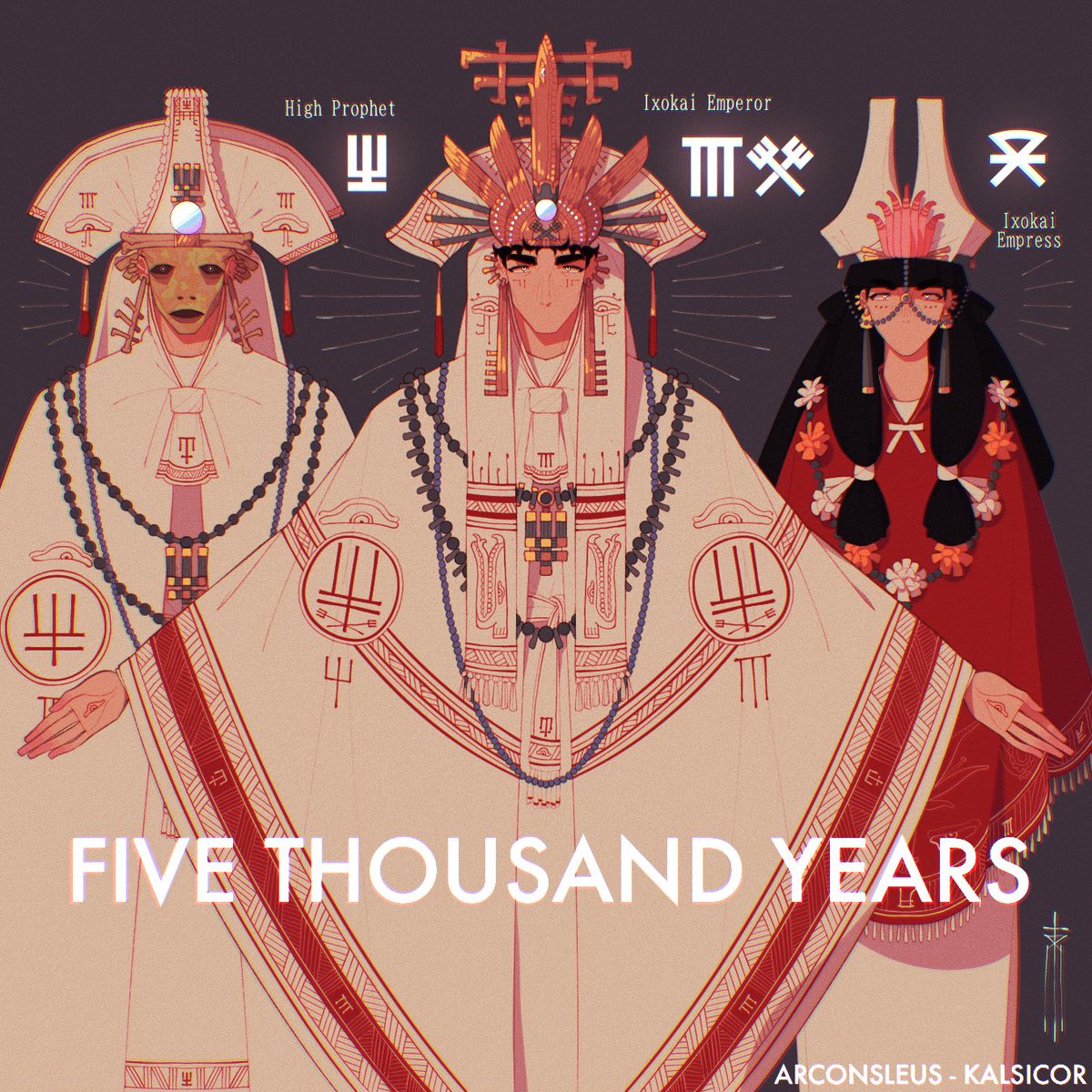Arconsleus's tweet photo. The Ixokai State has been a republic for 525 years now, but before that it was a monarchy: The Ixokai Thacrokaithex (Divine Empire of the Ixokai). The High Prophet is the head of Ixenthacronism, here he wears a mask of human skin. #art #worldbuilding #ocs https://t.co/8KE66aaINC