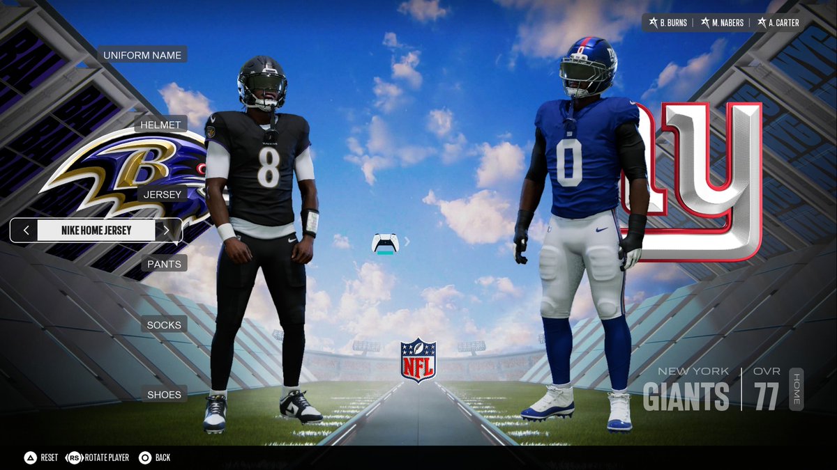 DonavanTerbay's tweet photo. @Equipment_Guru Is it possible to give the Giants an alt jersey with the white undershirt via Roster update? Similar to the Ravens that way we have both options. 

More players wore blue to your credit , But some had white today aswell.. https://t.co/4OfsleHbQC