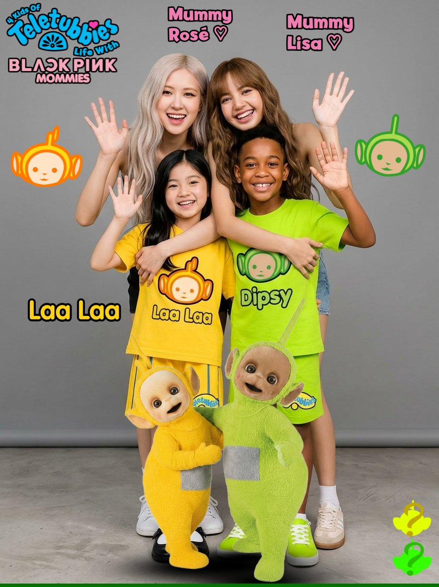 TeletubbyStudio's tweet photo. Here's Tinky Winky (Timmy Kim 11 Years Old), Mummy Jisoo (Kim Ji-Soo), Po (Pui Lily Kim 8 Years Old) And Mummy Jennie (Jennie Kim) #Teletubbies #TeletubbiesWorld #BLACKPINK https://t.co/ZEhZZORggE https://t.co/Rbv6NRSPT1