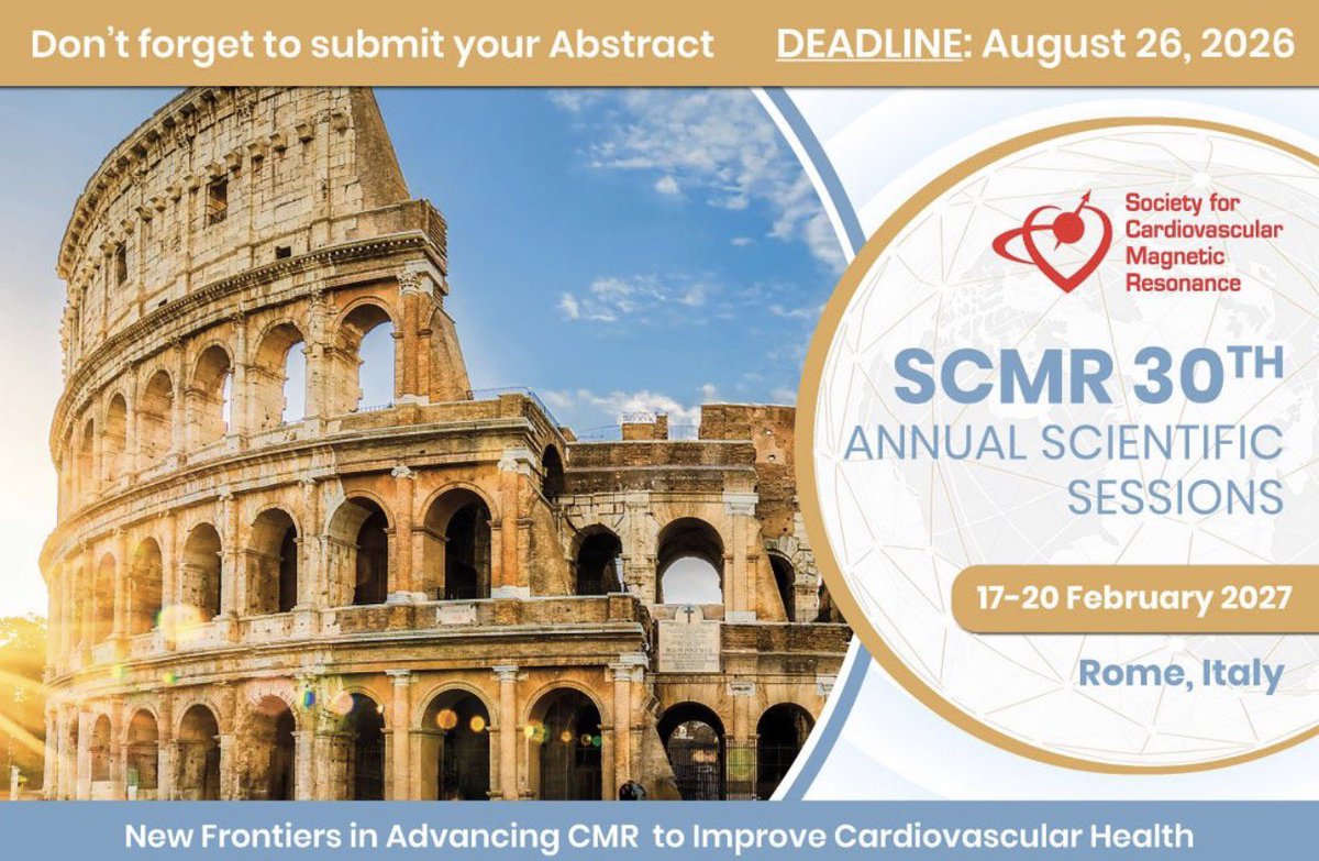 purviparwani's tweet photo. Honored to be serving as the abstract chair for the upcoming @SCMRorg meeting! 🌍

Registration and Abstract & Clinical Case Submissions Are Now Open for #SCMR2027 happening in Rome, Italy, from 17–20 February 2027.

Submit an Abstract or Clinical Case here 👉https://t.co/TY1Ig0IRT9

🎟️ Register early and save!
Early Bird registration ends on December 18, 2026.
Register now here 👉 https://t.co/n2fLU5xb6l

👥 Not yet an SCMR member?
Become a member and save on registration 👉 https://t.co/txZB35UoNK