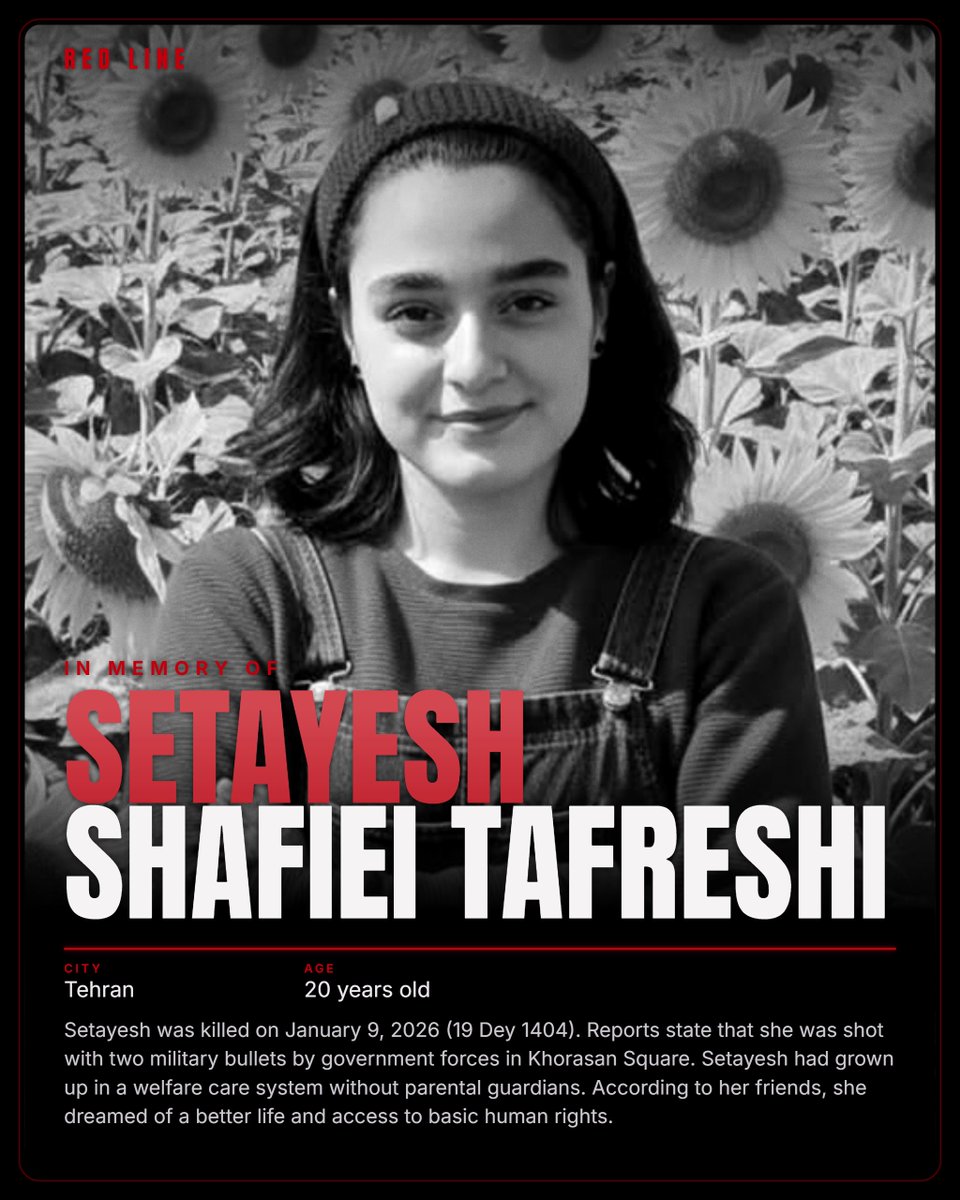 RedLineIran's tweet photo. Say her name: #SetayeshShafieiTafreshi🕊️

20 years old
Tehran https://t.co/RmviIoFq98