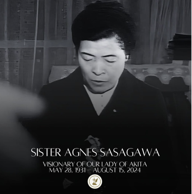 ProtecttheFaith's tweet photo. Akita visionary Sister Agnes Sasagawa died at the age of 93 on this Feast of the Assumption two years ago.

Sister Agnes Sasagawa

1931-2024

Our Lady warned the Church about the coming Bergoglian catastrophe 

Internal Division: The devil would infiltrate the Church so that "cardinals will oppose cardinals, and bishops against bishops".

Persecution of the Faithful: Priests who venerate and honor Mary would be scorned and opposed by their own confreres.

Sacking and Compromise: Altars and churches would be sacked or neglected; the Church would become "full of those who accept compromises".

Loss of Vocations: The demon would pressure many consecrated souls and priests to leave the service of the Lord.