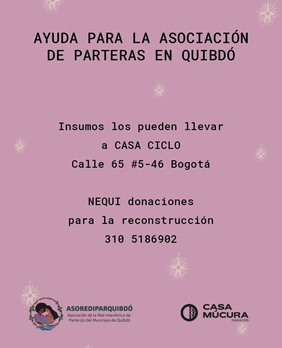 __Nia1913's tweet photo. La Asociación de Parteras de #Quibdó necesita ayuda. Abajo comparto los insumos que buscan recolectar y la información del sitio donde se están recolectando que es en la ciudad de #Bogotá https://t.co/zWkCpo5nDE