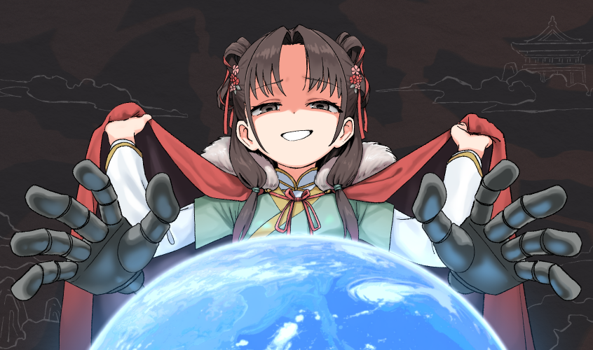 tsukurinagi's tweet photo. 以前に制作した、活侠伝日本語制作会（@Mortal_jp）さんの以前のヘッダー画像です。
かわいい混世魔王ちゃんを描けて、とても楽しかったです。
実は…混世魔王ちゃんのポーズと構図は………

ロックマン7のOPでのDr.ワイリーの構図をオマージュしたものだったのでした！

#活俠傳 #活侠传 #활협전 https://t.co/wW81yUJZM5