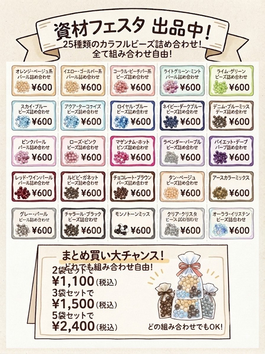 OPiyosmile's tweet photo. #ハンドメイドアートフェスタ&amp;資材フェスタ
始まりました!!!
Ojii のハンドメイド作品とおりょうさんのビーズの詰め合わせ色々！
ビーズはまとめて買うとお買い得になりますよ～✨
15:00までです！
お待ちしております😊 https://t.co/NzOWApss3p