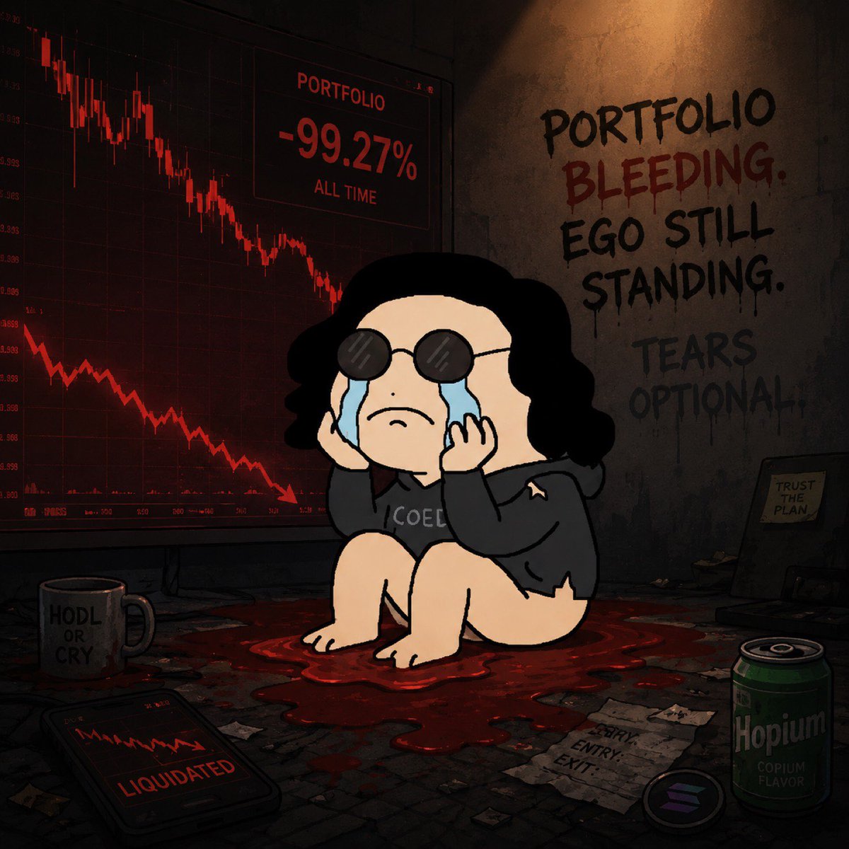 coelyonsol's tweet photo. Portfolio bleeding.

Ego still standing.

Tears optional.

$COELY https://t.co/sL5Tsu1B79