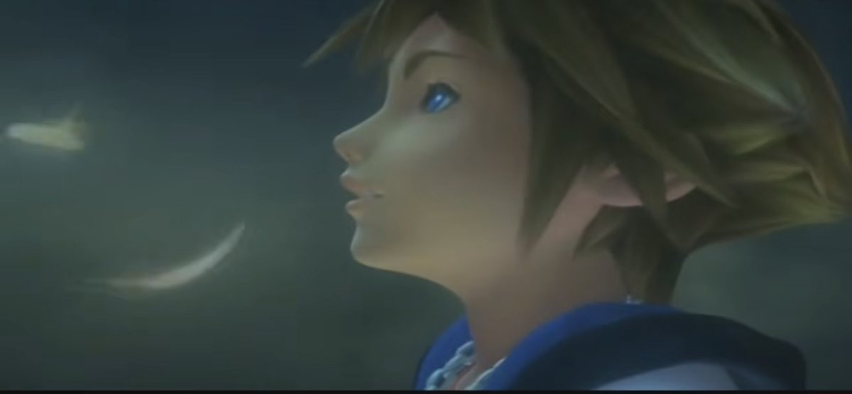 counting_cosmos's tweet photo. AWFUL QUALITY BUT SIMPLE AND CLEAN REFERENCE. DOWN TO STUFF FLYING AROUND THEM 

it would be cute if the kh4 one happens at the start perhaps while the kh1 pose happens at the end https://t.co/EF8Ti6IpOb