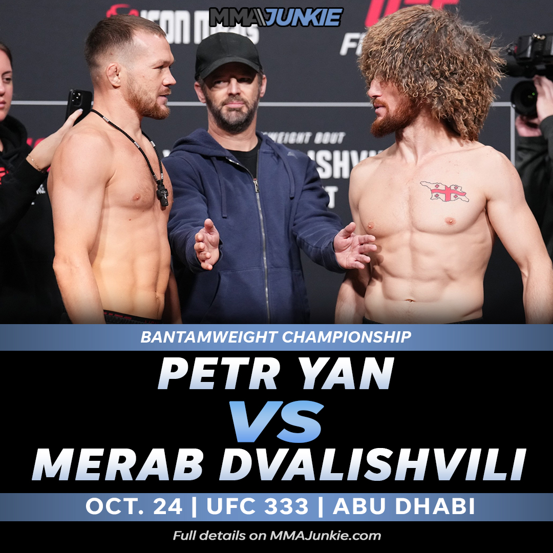 MMAJunkie's tweet photo. The trilogy is official! Petr Yan and Merab Dvalishvili have their rubber match in the #UFC333 co-main event 🏆 https://t.co/wodH2fOs40