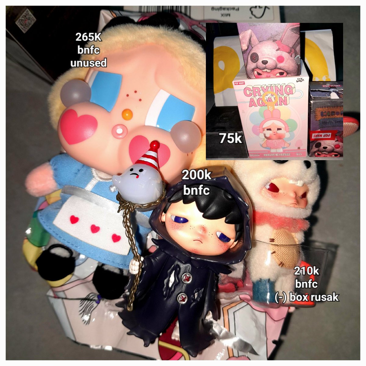 svmmert1ms's tweet photo. wts 
hirono killer bunny 210k
hirono grim reaper 200k
crybaby crying again alice (ver lama) 265k
Price nett
Take all free papper bag PM
Bisa bundling biar lebih murah 
Condi by 🍊 udah tertera 
https://t.co/HVxKNwHJyA https://t.co/sYPIwlksrb