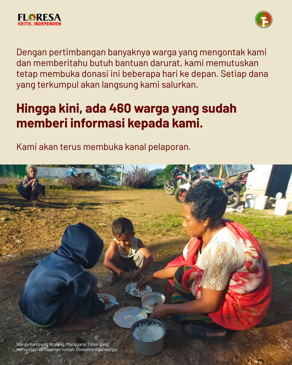 floresadotco's tweet photo. Kawan-kawan sekalian, kami mengabarkan perkembangan donasi lewat kami sejak kemarin. Total terkumpul saat ini 66.400.000. Kami salurkan langsung ke sejumlah titik. Terima kasih untuk yang telah berdonasi dan bersolidaritas. Ikuti kabar warga di sini: https://t.co/ZPj7xZEDij https://t.co/tmIyghURMy