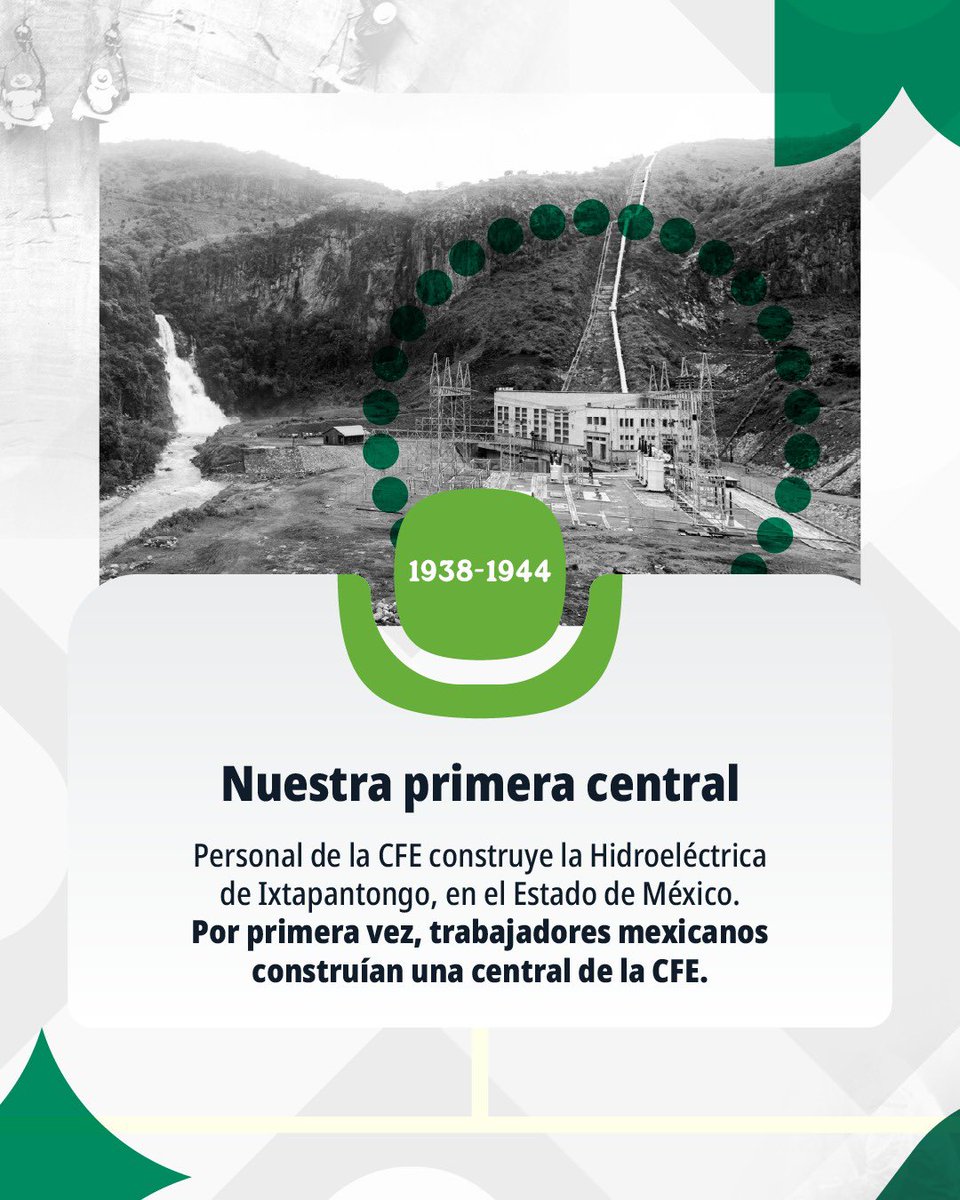 CFEmx's tweet photo. ⚡ 89 años llenos de historia, trabajo, transformación y de iluminar al país.
Te contamos 9 momentos que forman parte de nuestra historia. 👇💚
#89AniversarioCFE #OrgulloCFE https://t.co/6u69CW80ce