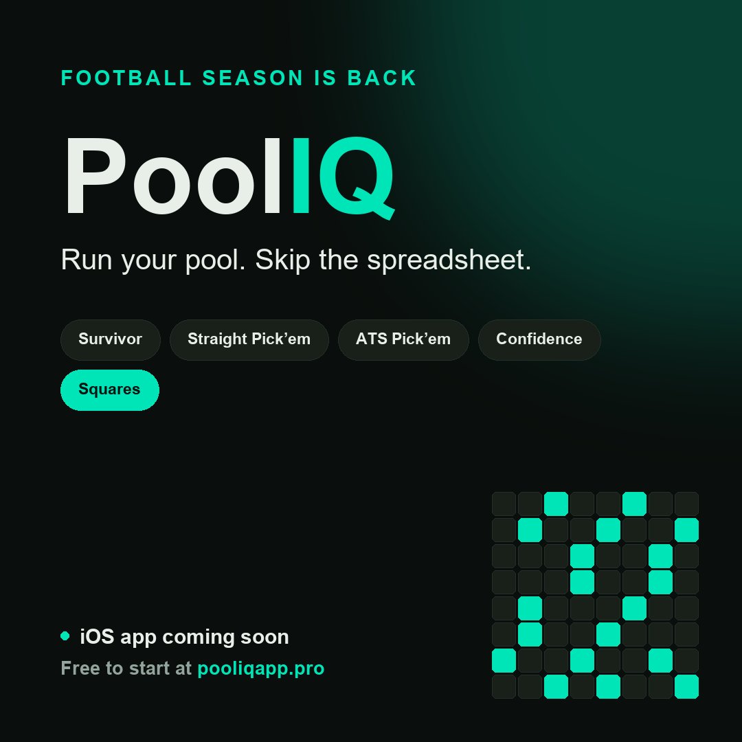 TheSpreadLabs's tweet photo. Football season is back. Run Survivor, Pick'em, ATS, Confidence, and Squares pools with your group — one app, real names, live standings, payment tracking for the commissioner. Free to start. iOS app coming soon.

https://t.co/Hzhn4SsqeN https://t.co/zd15G3oWHF