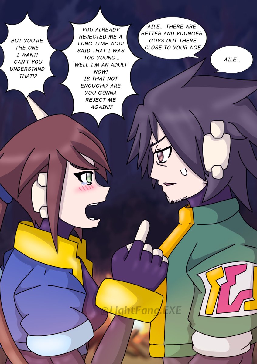 lightfangexe's tweet photo. Just this once. 
I'm posting a scene from my fanfic, my OC Captain Lux Chevalier X Aile. 
There are mostly angst for Aile's part. Trying to move on from the man she has a crush on but not being able to. It's hard moving on from someone you meet everyday.
#MegaMan #fanart https://t.co/2kekwx7MzQ