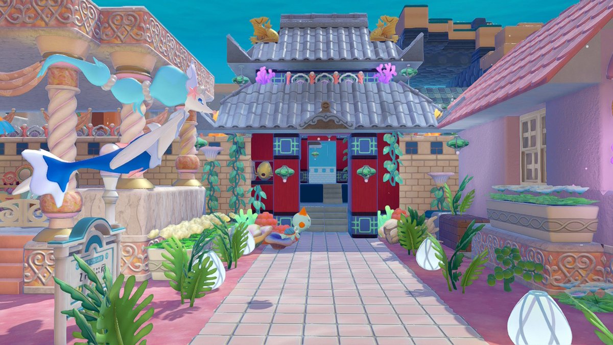 RiHaruca's tweet photo. おはようございます☀️

ぽこポケでは、中央からサイクルショップへ続く道はこんな感じに出来上がりました🪸
ハナダジムへ続く道は青系統に🪸

#ぽこあポケモン https://t.co/BCV66fsZH3