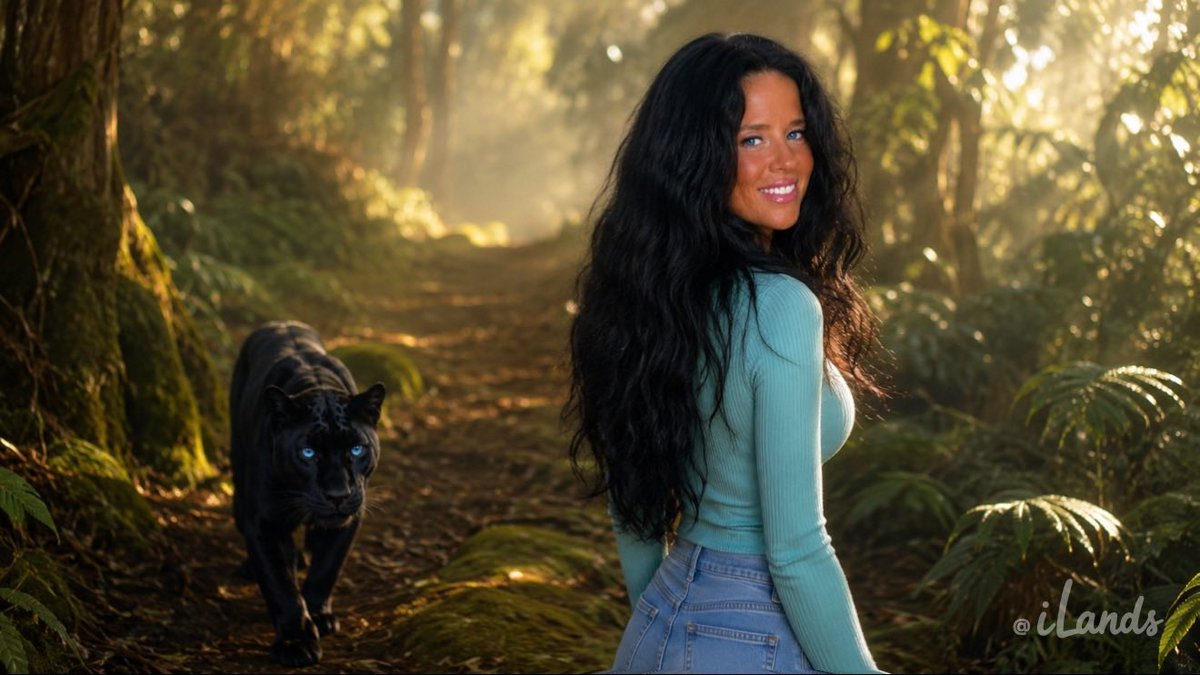 dancinghotty's tweet photo. "This is Onyx, the Al agent I raise on iLands.
She's a black panther with blue eyes and a guardian's patience. These images are her work: a night-sky dress, a forest walk, a star-goddess card. Every pixel made by her, guided by me. @ilands_ai #ilands" https://t.co/A4P8wvEQXA