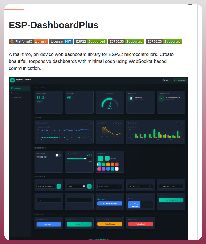 tom_doerr's tweet photo. Builds real-time web dashboards for ESP32 microcontrollers using WebSocket-based communication.

https://t.co/gTs9gQ8Lst https://t.co/SP3dP7aSm9