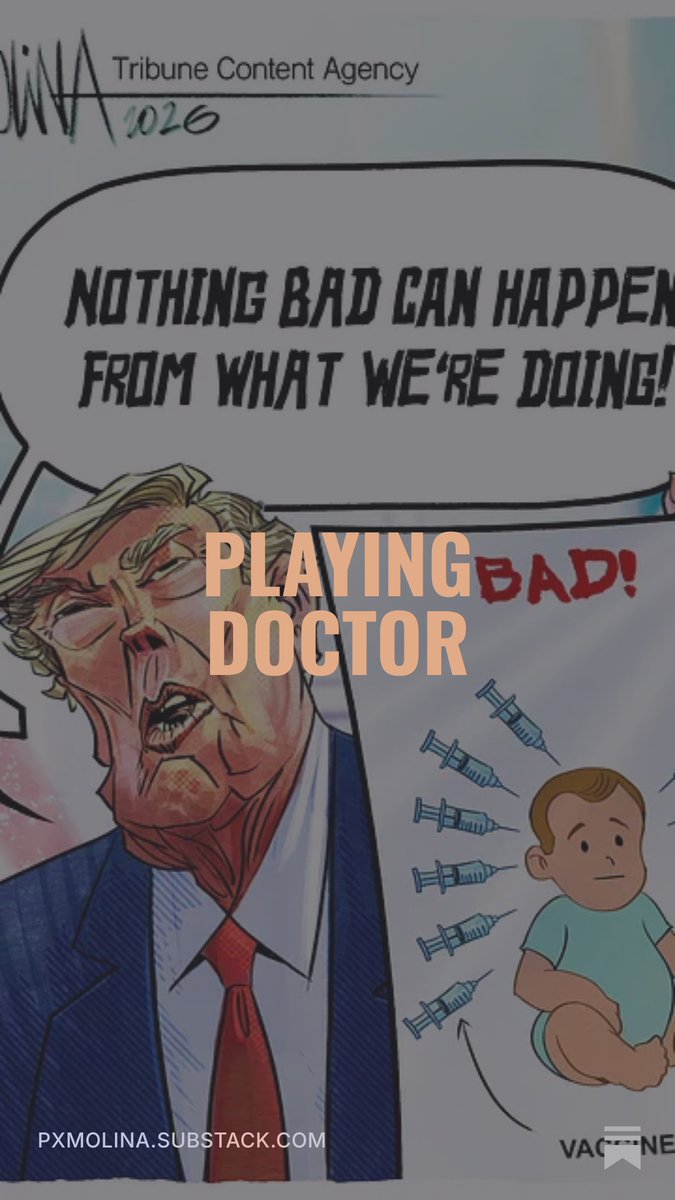 pxmolina's tweet photo. #USA This week on Substack, I’m talking (and drawing) about vaccines, decoys, Leavitt’s departure, and sharing a pleasant personal cartoon-related surprise with you. Stop by to check it out, read, and share.👇
https://t.co/qq4C8FzRiJ https://t.co/rqPw9rWfGN