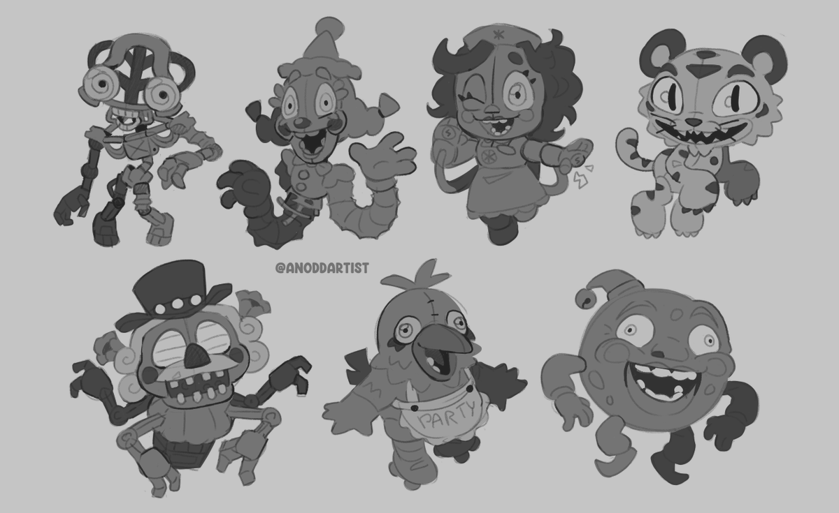 AnOddArtist's tweet photo. WIP⚙️All the characters are done!

Very pleased with how they've turned out! Should be finished soon👀
#SOTM #FNAF https://t.co/d1um2uPBjT