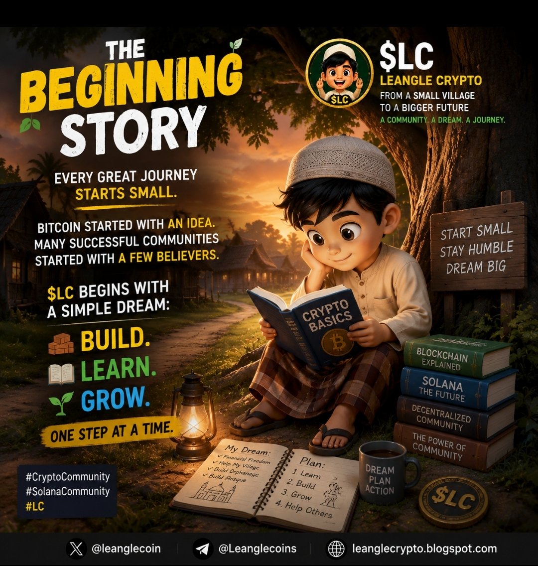 leanglecoin's tweet photo. Every great journey starts small.
Bitcoin started with an idea. Many successful communities started with a few believers.
$LC begins with a simple dream:
Build. Learn. Grow.
One step at a time.
#CryptoCommunity #SolanaCommunity #LC https://t.co/A86FMK8Y4r