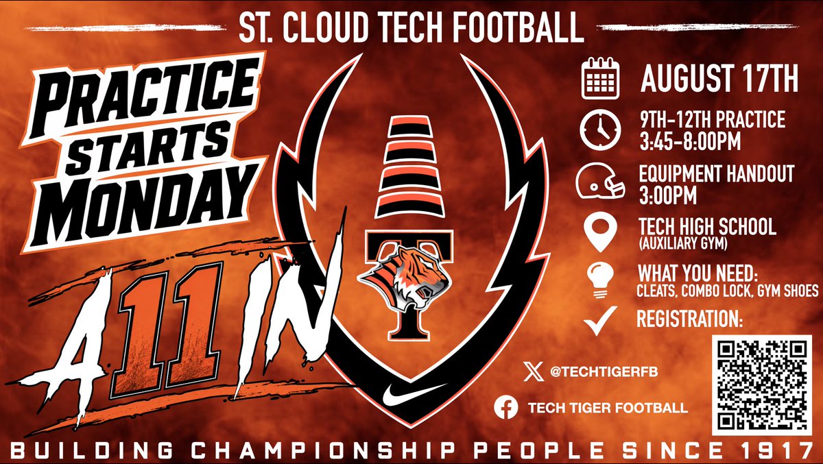 techtigerfb's tweet photo. ‼️‼️PRACTICE BEGINS MONDAY‼️‼️

Full Season Calendar: https://t.co/dip7Uwvclc

Registration: https://t.co/VXj5h13IP4 https://t.co/C6eEEdT1HM