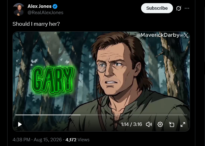 lynnminmayy's tweet photo. Alex jones has a new mascot named Gary? 1:14 https://t.co/HlN4mc7wmz https://t.co/4sMGK2nES0
