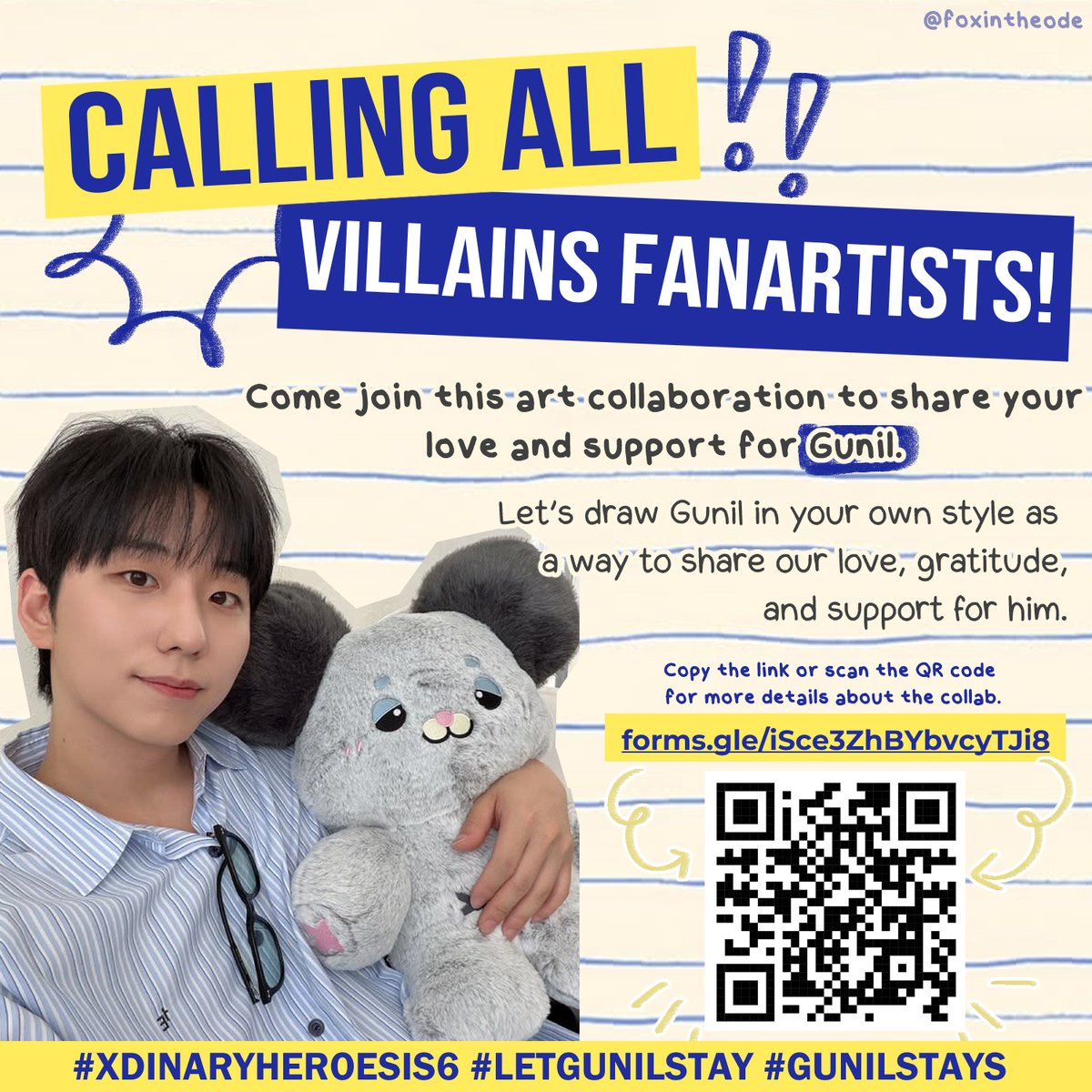foxintheode's tweet photo. 📣[CALLING ALL VILLAINS FANARTISTS]‼️
let's draw our hero one more time and create something special together 🐹 

for more details please check link below
🔗(https://t.co/RDXWETMsj2)

#XDINARYHEROESIS6 #LETGUNILSTAY #GUNILSTAYS https://t.co/toXkxHonym