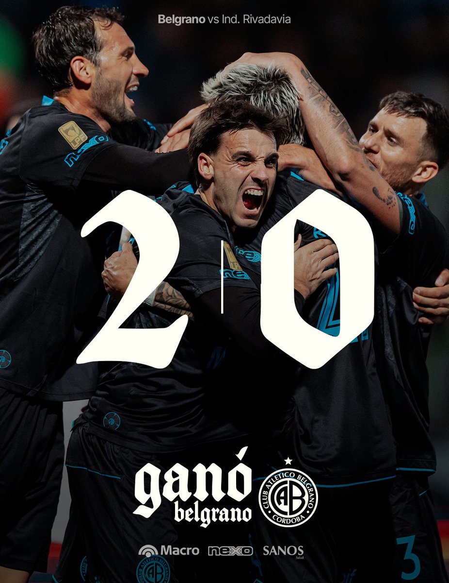 Belgrano's tweet photo. ⏱️ Final del partido.

#Belgrano se quedó con los 3 puntos. Ganó 2-0 ante Independiente Rivadavia, con goles de Lucas Passerini y Emiliano Rigoni.

¡Vamos la B! 🏴‍☠️

⚽ #TorneoMercadoLibre
📺 Seguilo en vivo por ESPN Premium
Suscribite al 🔗 https://t.co/HOzPKnImRl https://t.co/FVNIGEh9rn