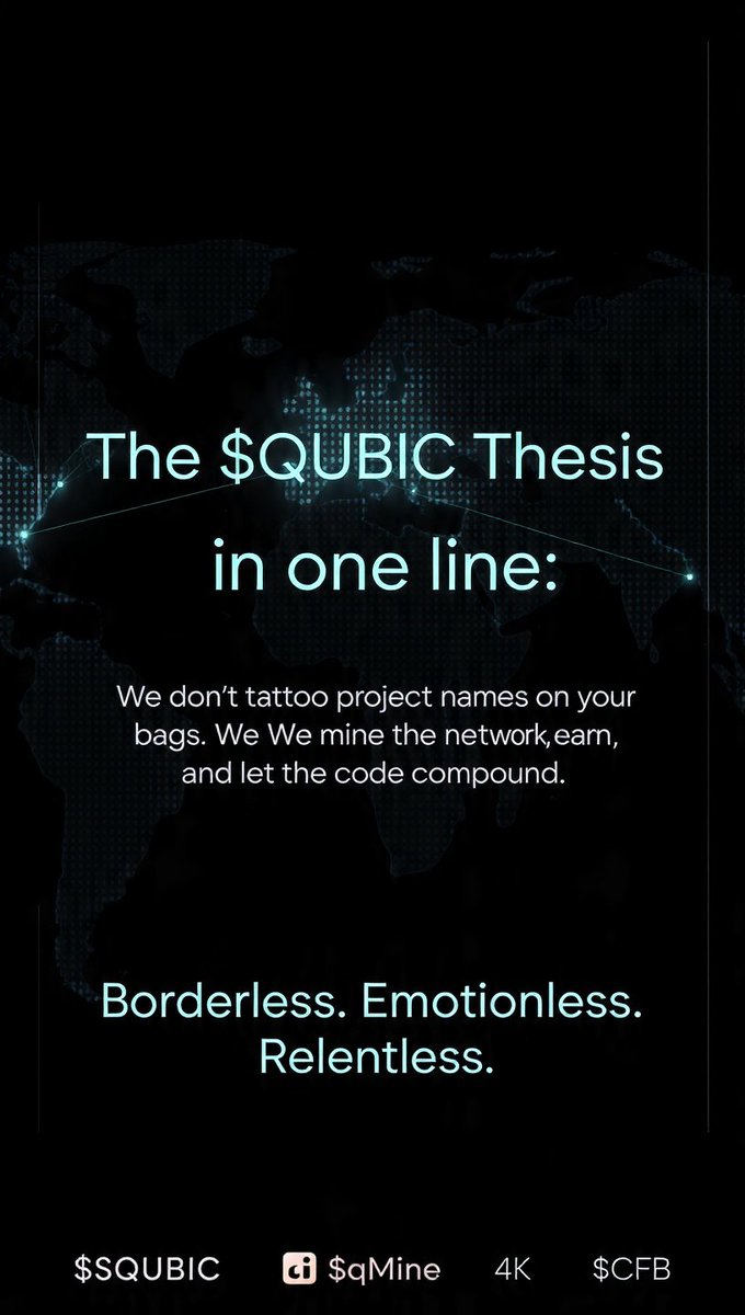 MysteriousDoct3's tweet photo. The $QUBIC thesis in one line:
We don't tattoo project names on our bags.
We mine the network, earn the yield and let the code compound.

Borderless. Emotionless. Relentless.

$Qubic 
$Qubic
$Qubic https://t.co/fkoM83153f