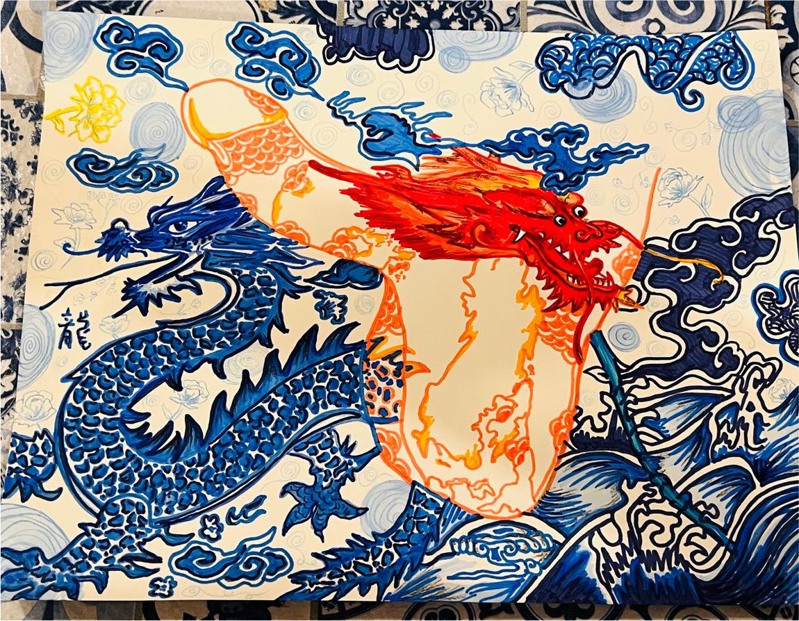 Viti_guy's tweet photo. This beautiful piece of art was done by an anonymous artists from Monterrey, Mexico. My first physical piece in my hands. And what a beauty. I love the Chinese artstyle she applied, with both dragons and scales. Simply amazing and breathtaking. https://t.co/8n0rBXXKdR