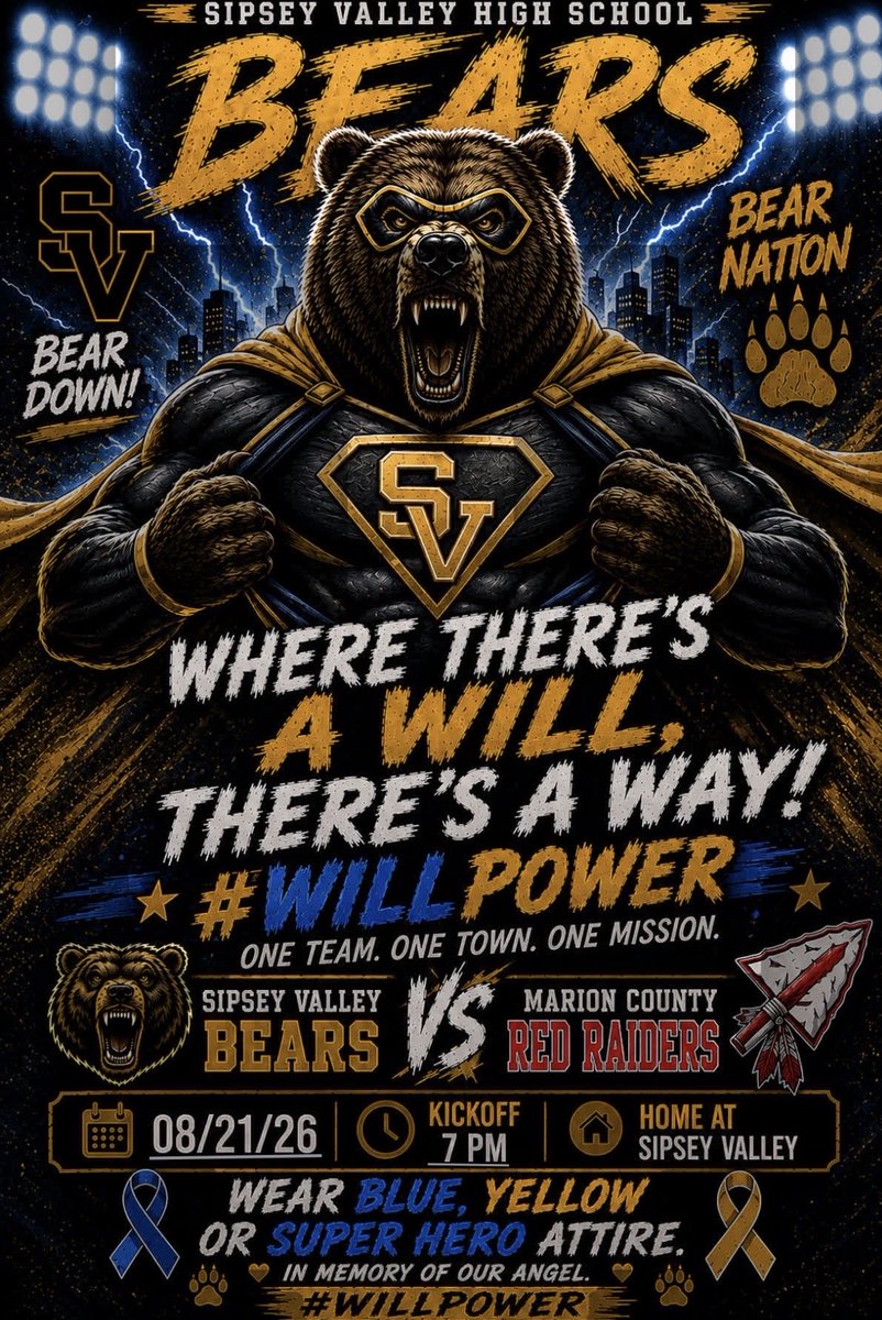 SipseyValley_FB's tweet photo. Season Opener
Next Friday night (8-21-26)
Come see the Bears kick the 2026 season off at 7:00 https://t.co/nrFpP9uG8V