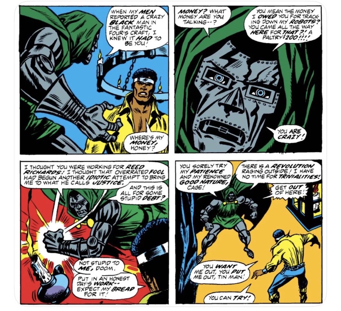 TheOTAPShow's tweet photo. Lmfaoooo Doom tried to play dumb but Luke Cage wasn’t having it. Got in Vic face and told him to either run the 200 or run the fade. Lmao https://t.co/Hq4Hn39Tdr