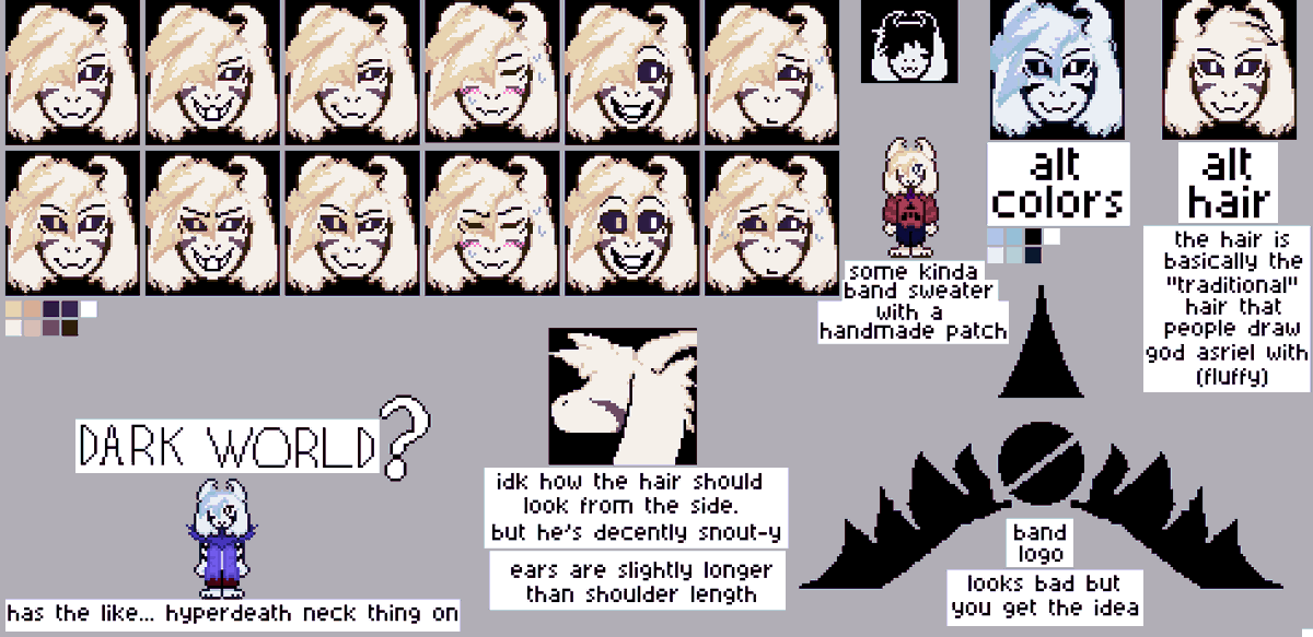 visvisstrayle's tweet photo. all the work I've done so far for my Asriel take, for my AU/Kinsona...
#deltarune #deltarunefanart #severedtomorrow https://t.co/NuMiVbHTCM