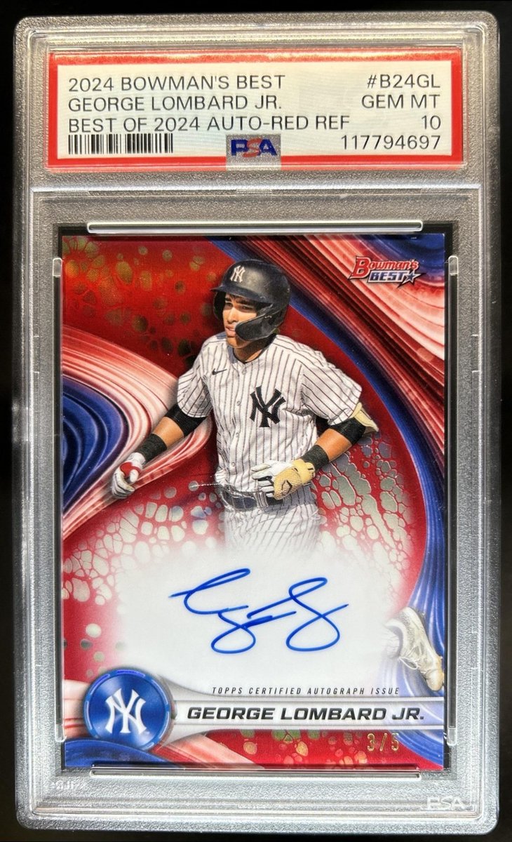 mlbcardspotter's tweet photo. 2024 Bowman's Best George Lombard Jr. Auto Red Refractor #/5 Yankees PSA 10
Ending August 16th 8:30 PM EST
Bid/Buy via the link in our bio ⤵️
#baseballcards #ebaypartner https://t.co/GE0zQrZBjU