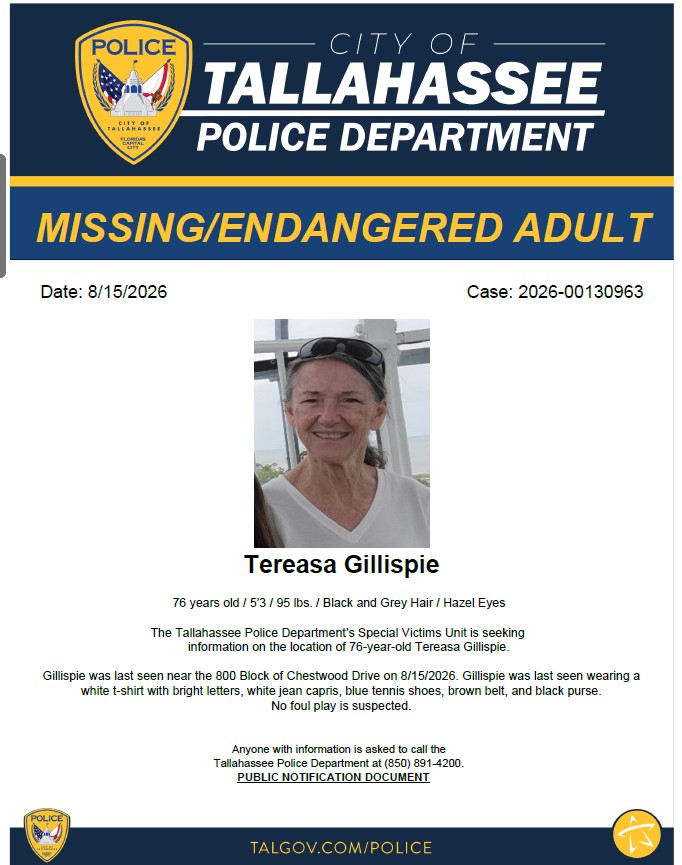 TallyPD's tweet photo. Please share to help locate this missing person. If you have information regarding Tereasa's whereabouts, please call TPD at 850-891-4200. https://t.co/QUuwfBU078