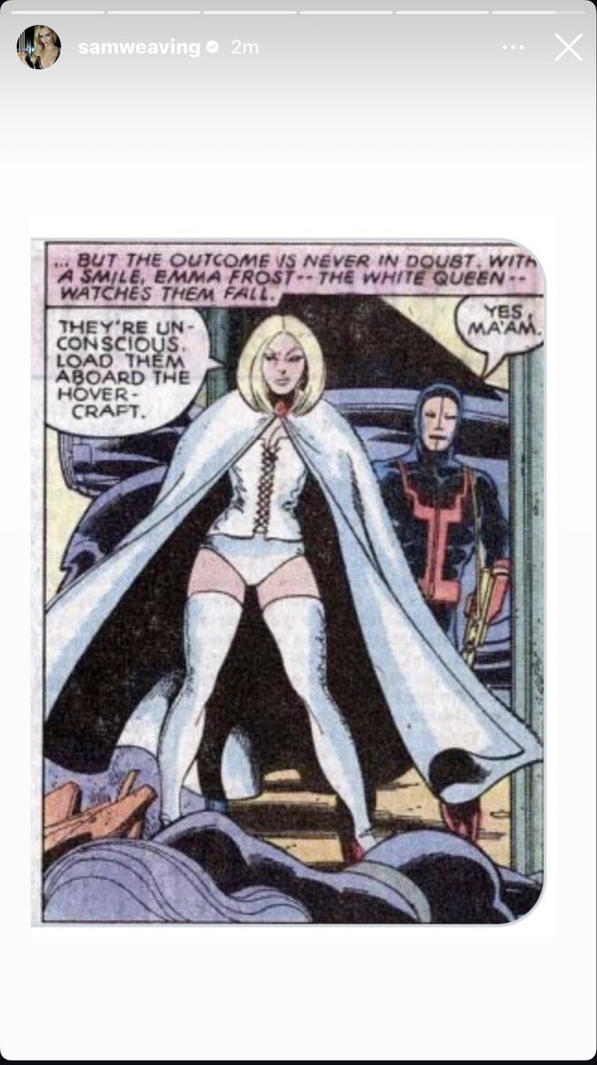 uv_angel's tweet photo. Samara Weaving’s ig story is EVERYTHING!!! She is gonna be THE Emma Frost and KNOWS it!!!! 💎💎💎#emmafrost #xmen #samaraweaving https://t.co/5x0Hg7Wd8L