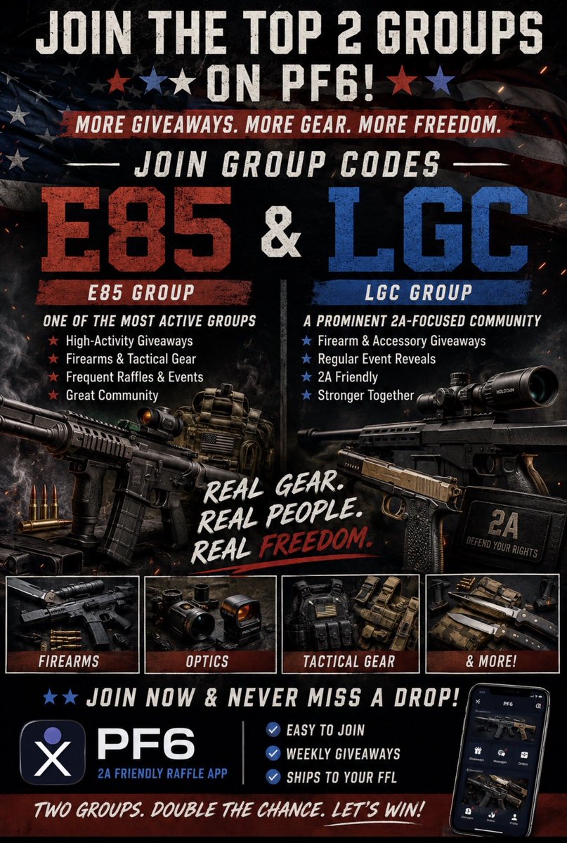 AverageHunter's tweet photo. 🚨 Download the PF6 APP, In App Store
Join the 2 Biggest 2 A friendly Groups
Group E85 and Group LGC

E85 has a $15k Barrett Package up 

https://t.co/xpw4W96g2B

LGC has a M1 Grand up 

#edc #guns #usa #win https://t.co/t8wZmTDR6d