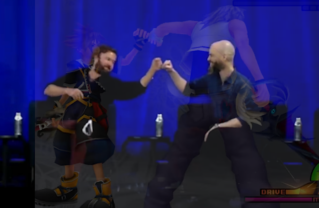 TheSubparPatsby's tweet photo. the fist bump 25 years in the making #KH4 https://t.co/5bGT8oYpN1