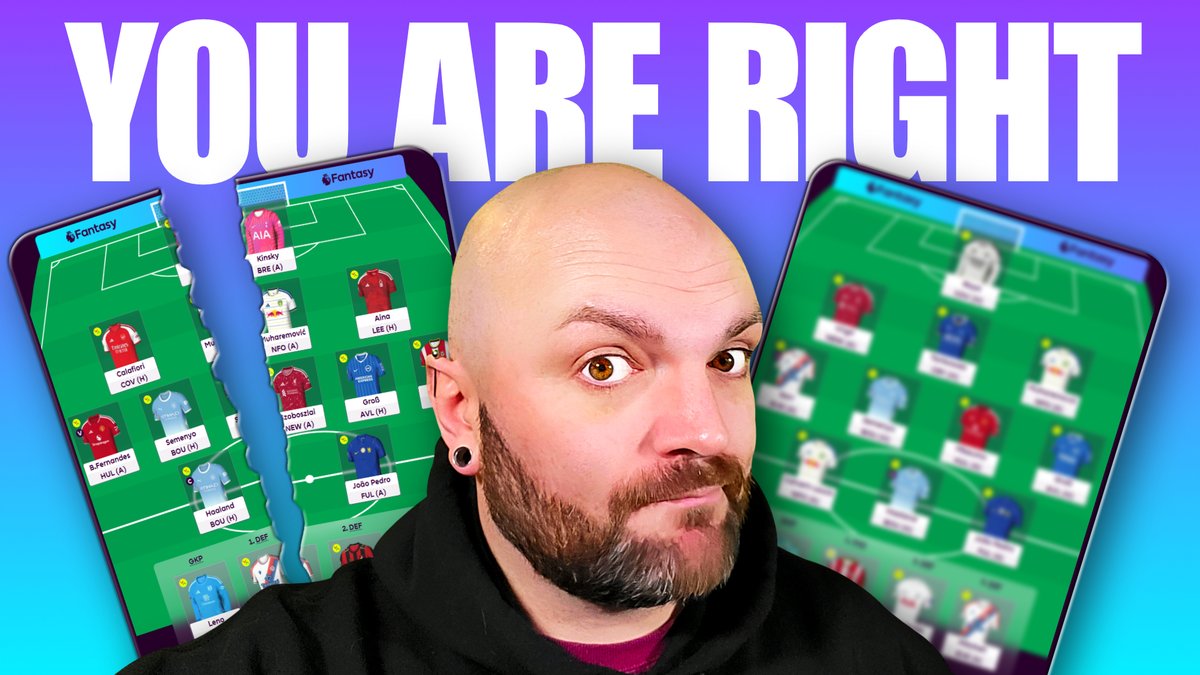 FPLNightmare's tweet photo. You Destroyed My Haaland & Bruno Plan - My Reaction ๐ฏ + Mental Health Update ๐
Watch: https://t.co/ZS0SFZqSKb
I went on the Blackbox and had my masterplan torn apart by everyone.
I listened to what you had to say, and I have acted.
Now, we are ready to last until WC17. https://t.co/ICBuT98tfb