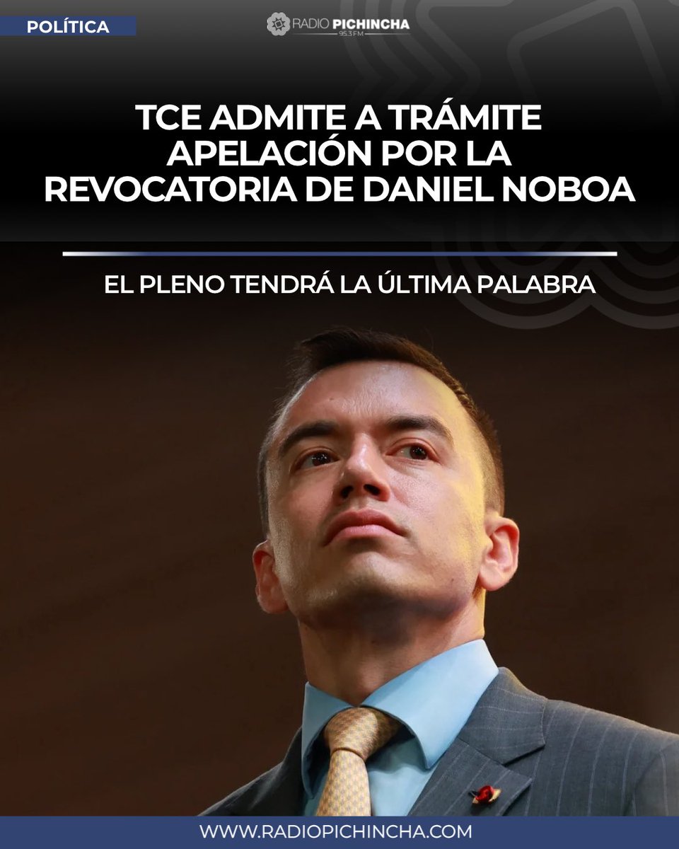 radio_pichincha's tweet photo. 🏛#Política | El Tribunal Contencioso Electoral admitió a trámite la apelación presentada por los promotores de la revocatoria del mandato de Daniel Noboa contra la negativa del CNE de entregar formularios para recolectar firmas. El caso será analizado y resuelto por el Pleno del organismo en segunda instancia.
#LaRadioDeLasNoticias 
Los detalles ⬇️

https://t.co/gCc7OL3X3s
